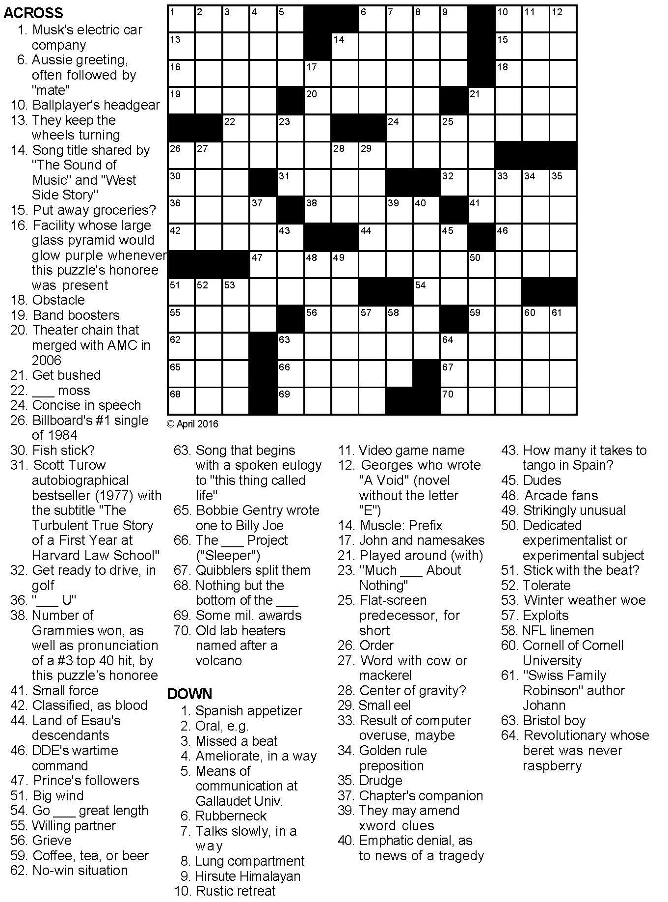 Purple Reign Crossword Puzzle